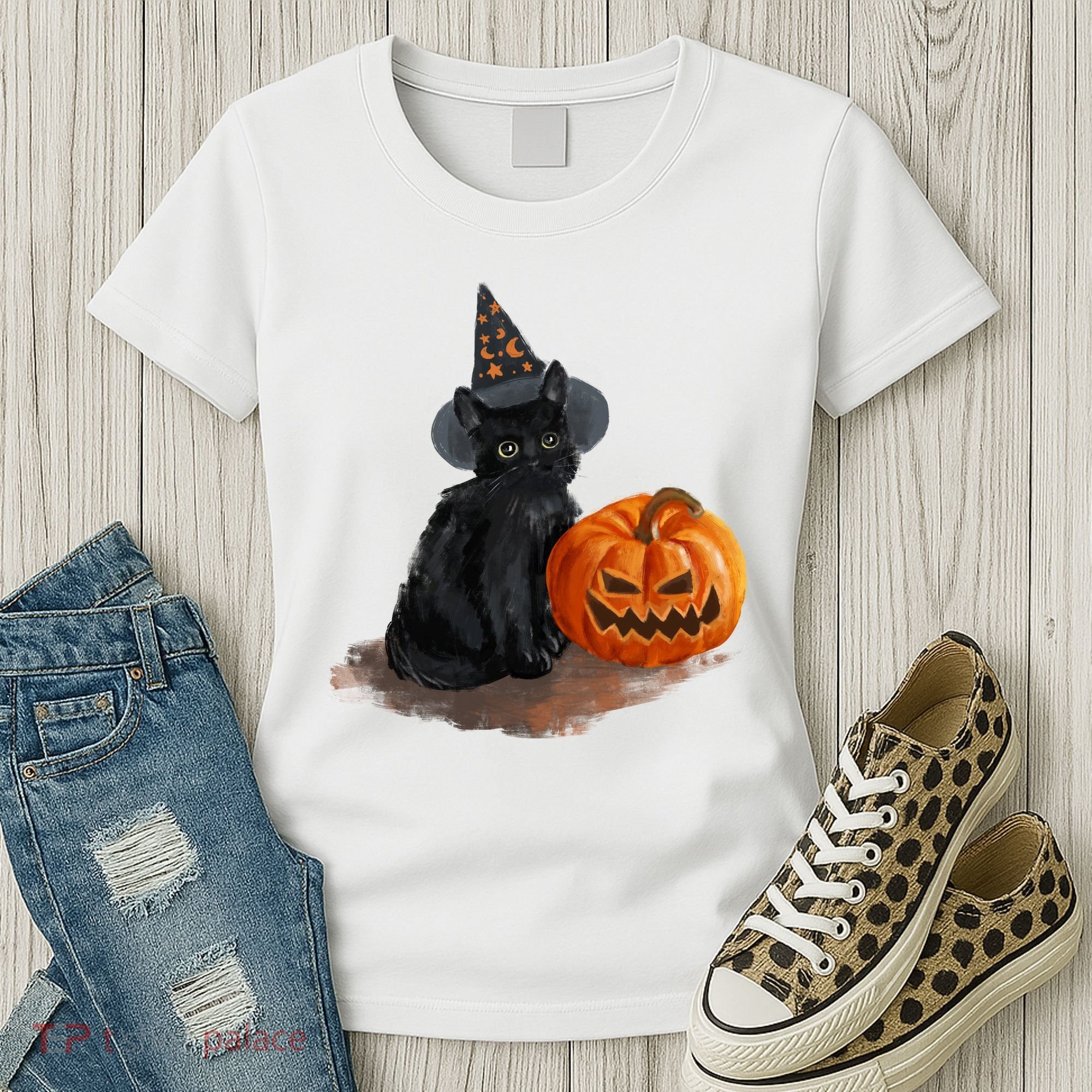 Halloween Pumpkin Black Cat Women's T-Shirt