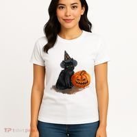 Halloween Pumpkin Black Cat Women's T-Shirt thumb 4