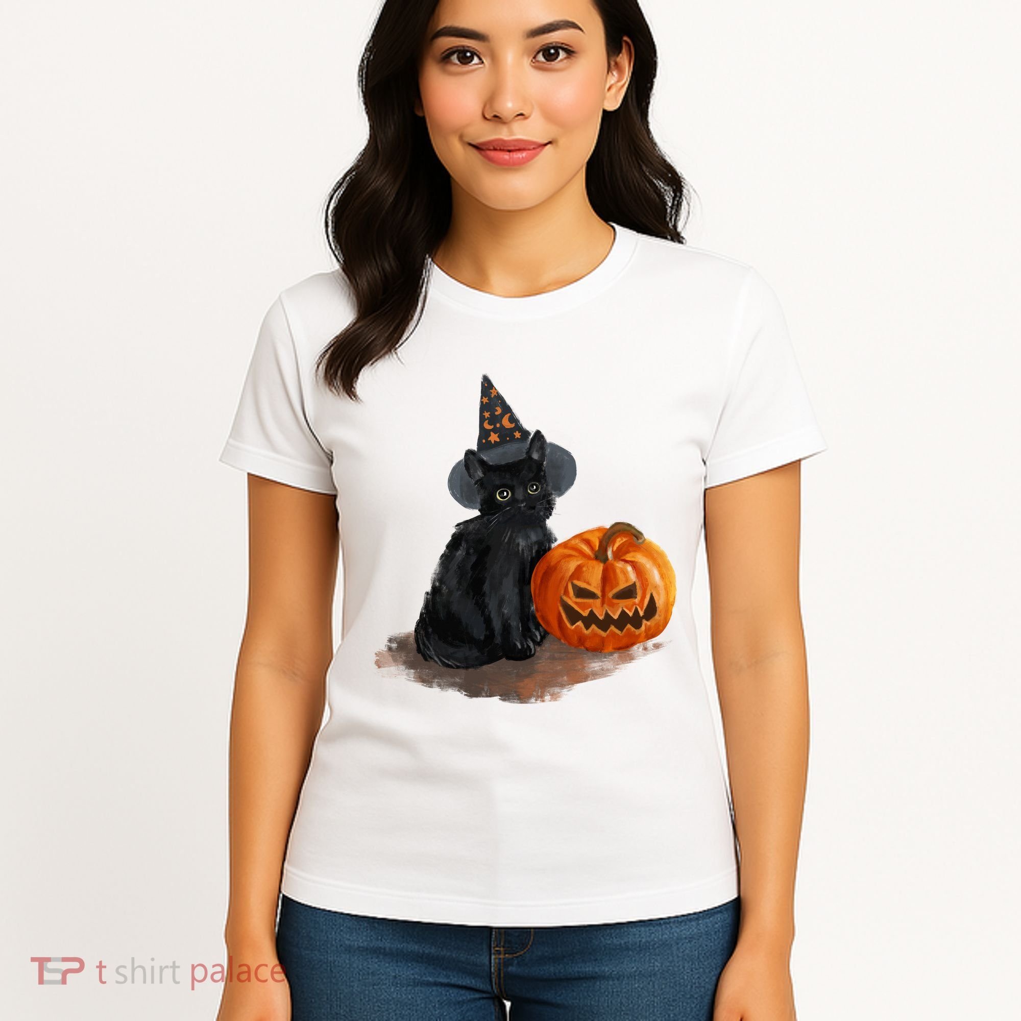 Halloween Pumpkin Black Cat Women's T-Shirt