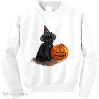 Halloween Pumpkin Black Cat Kids Sweatshirt thumb 0