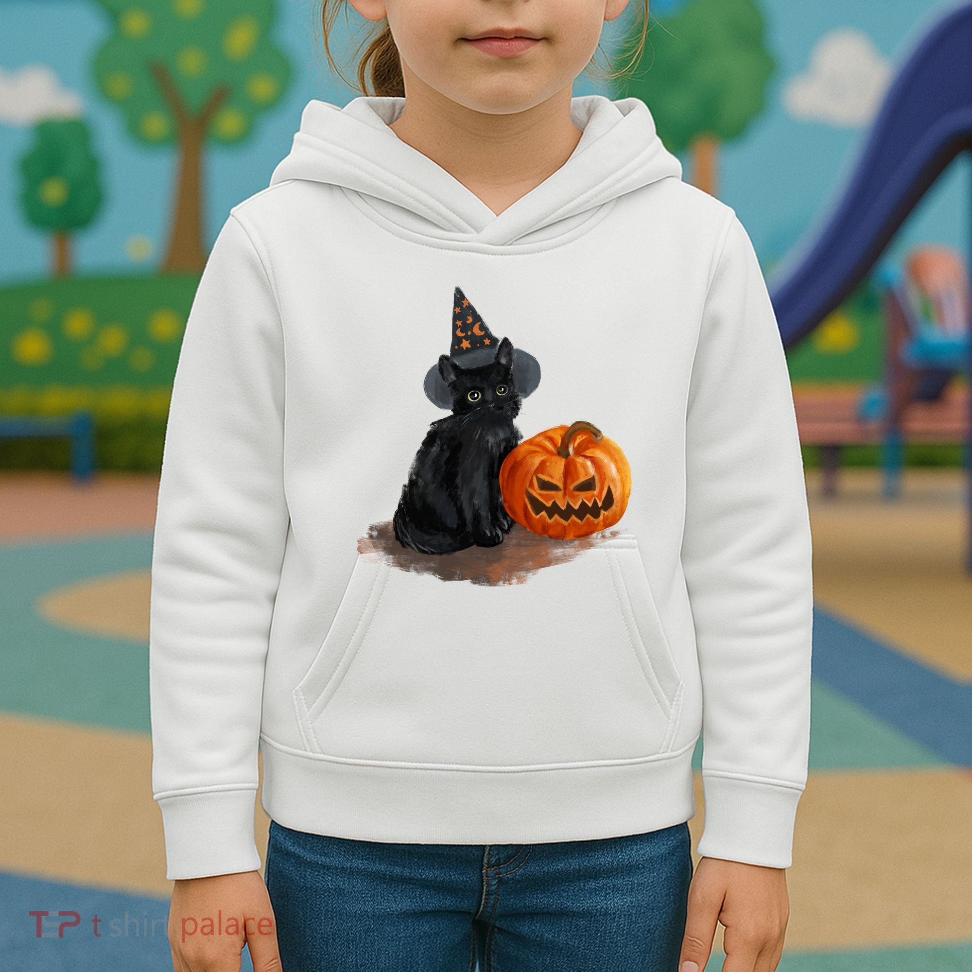 Halloween Pumpkin Black Cat Kids Hoodie