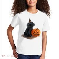 Halloween Pumpkin Black Cat Kids T-Shirt thumb 2