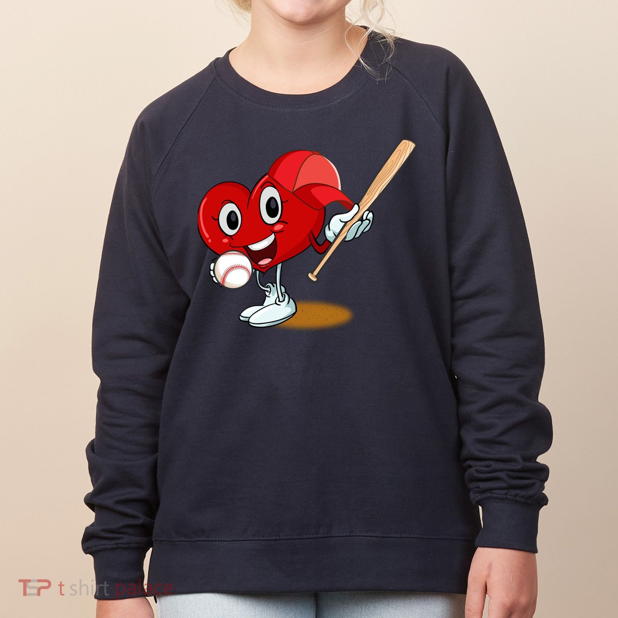 Heart Playing Baseball Valentines Day Sports Boy Women's Sweatshirt