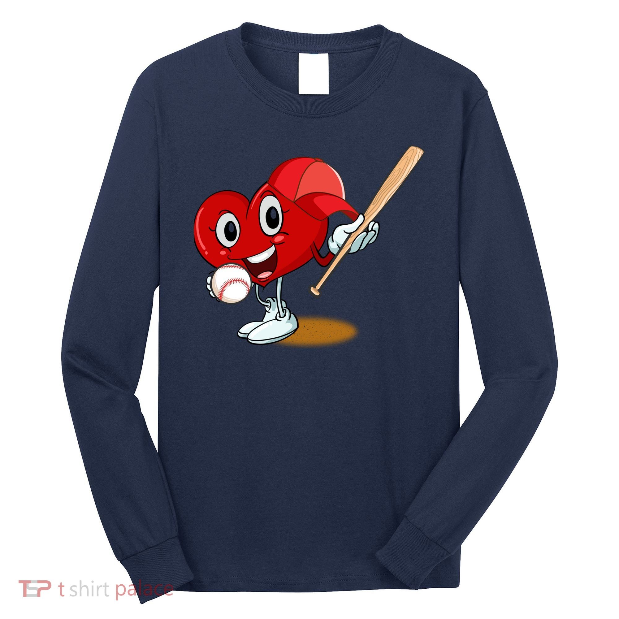 Heart Playing Baseball Valentines Day Sports Boy Long Sleeve Shirt