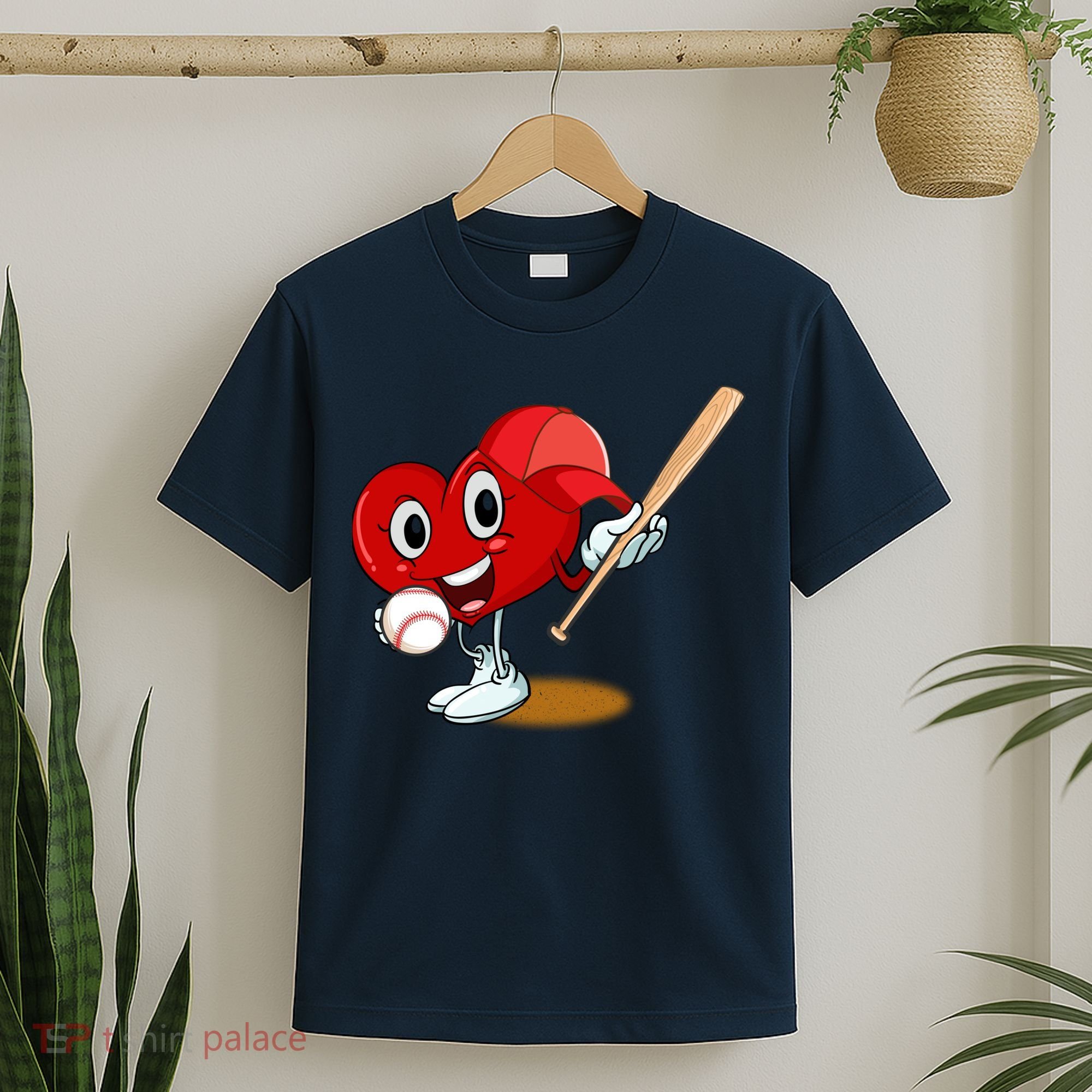 Heart Playing Baseball Valentines Day Sports Boy T-Shirt