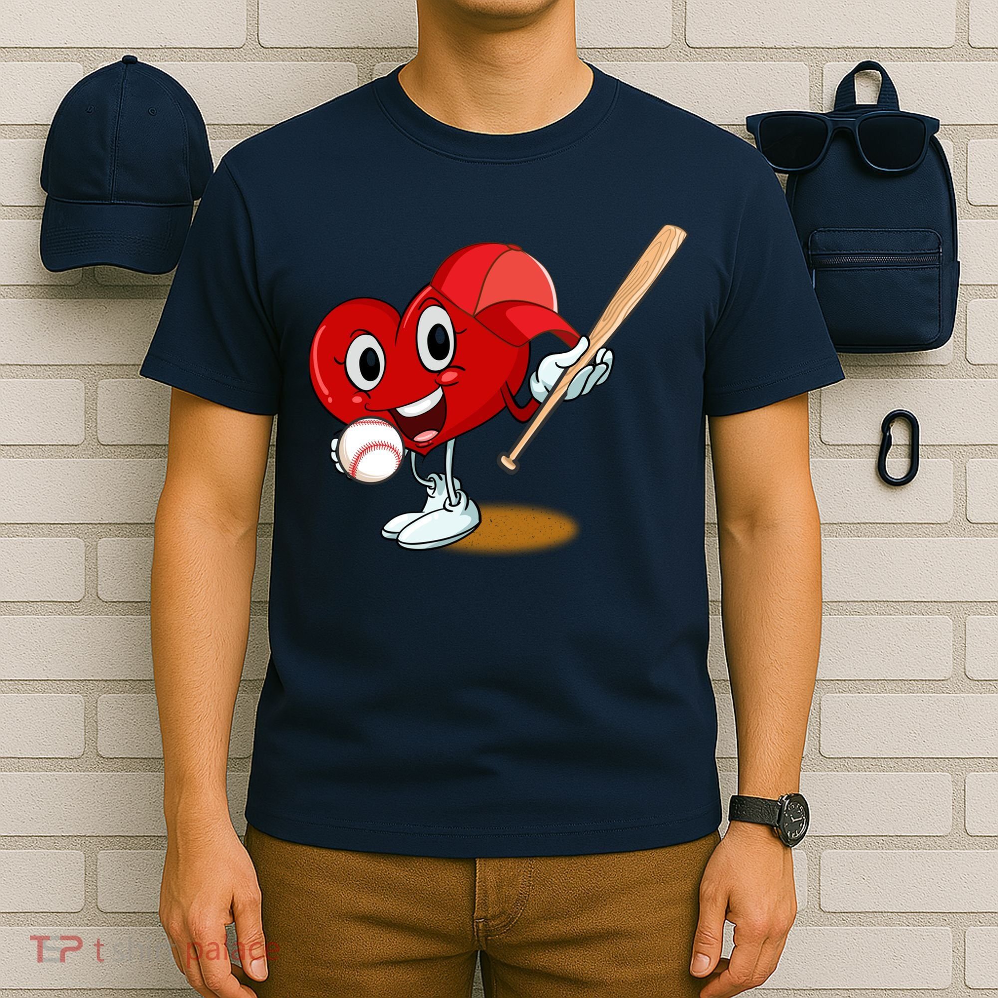Heart Playing Baseball Valentines Day Sports Boy T-Shirt