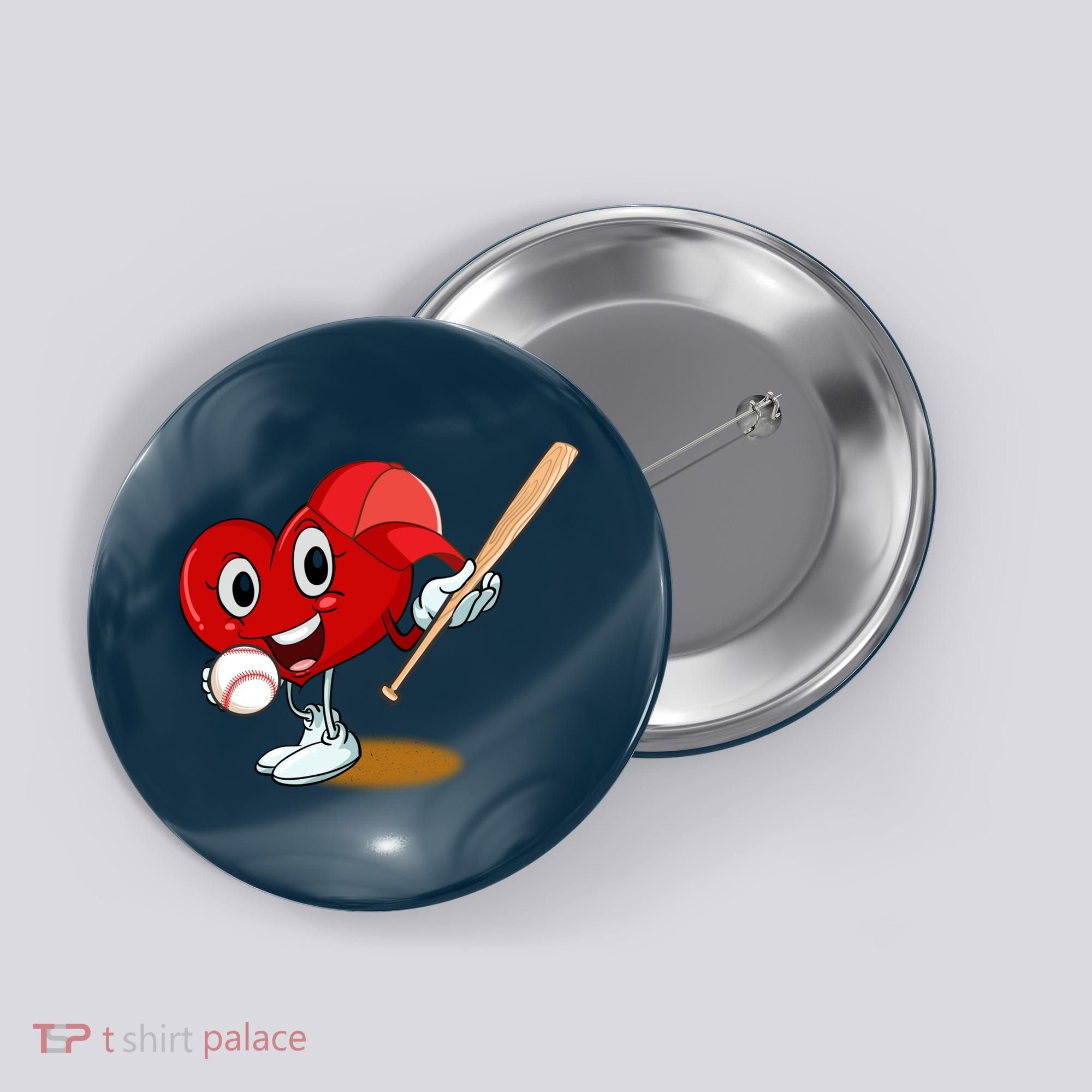 Heart Playing Baseball Valentines Day Sports Boy Button