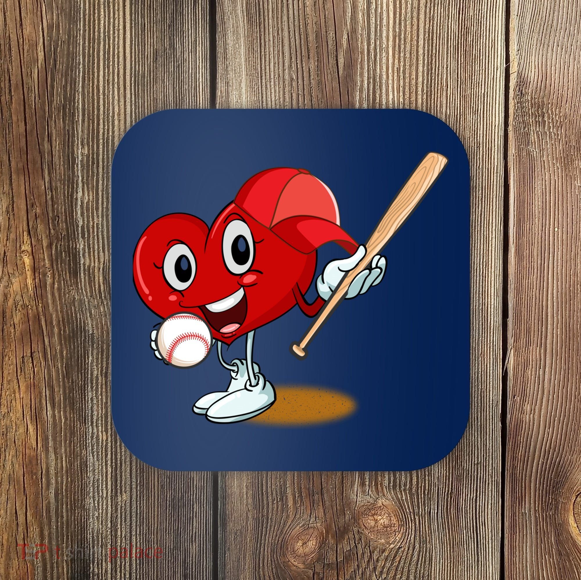Heart Playing Baseball Valentines Day Sports Boy Coaster