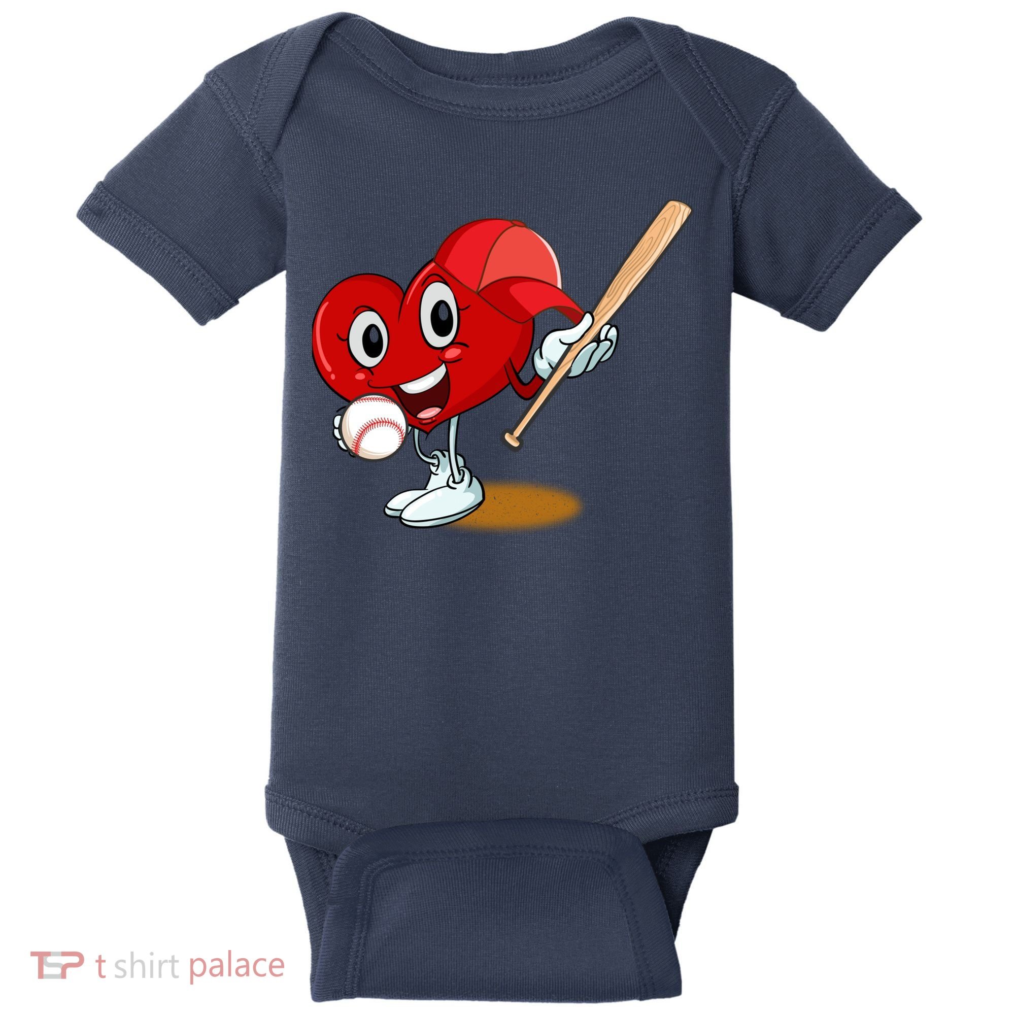 Heart Playing Baseball Valentines Day Sports Boy Baby Bodysuit