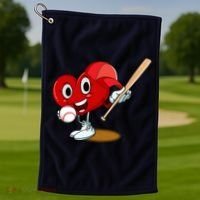 Heart Playing Baseball Valentines Day Sports Boy Golf Towel thumb 1