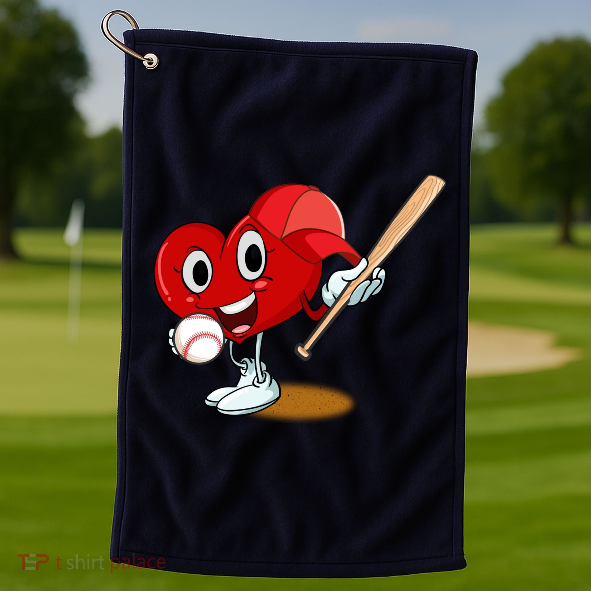 Heart Playing Baseball Valentines Day Sports Boy Golf Towel
