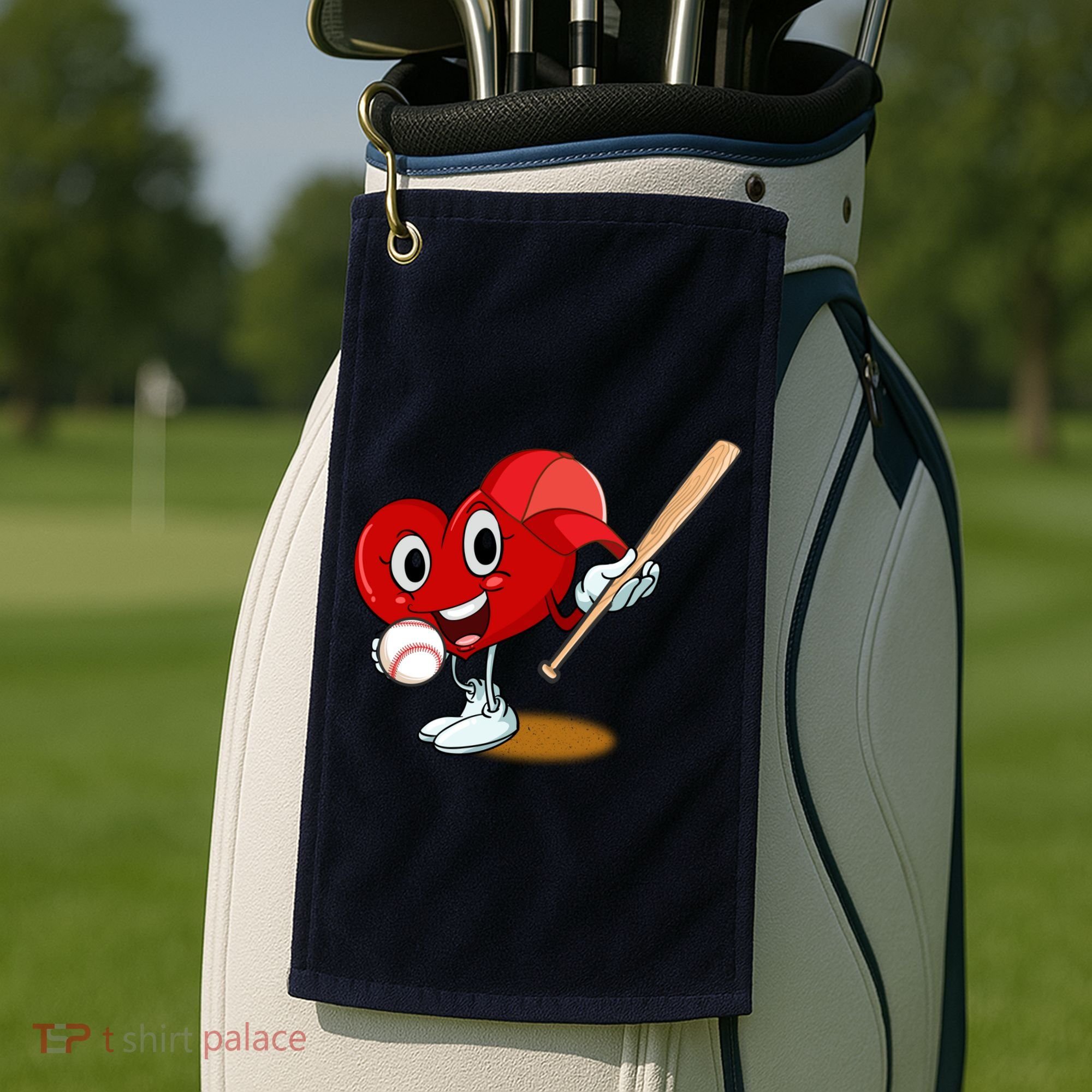 Heart Playing Baseball Valentines Day Sports Boy Golf Towel