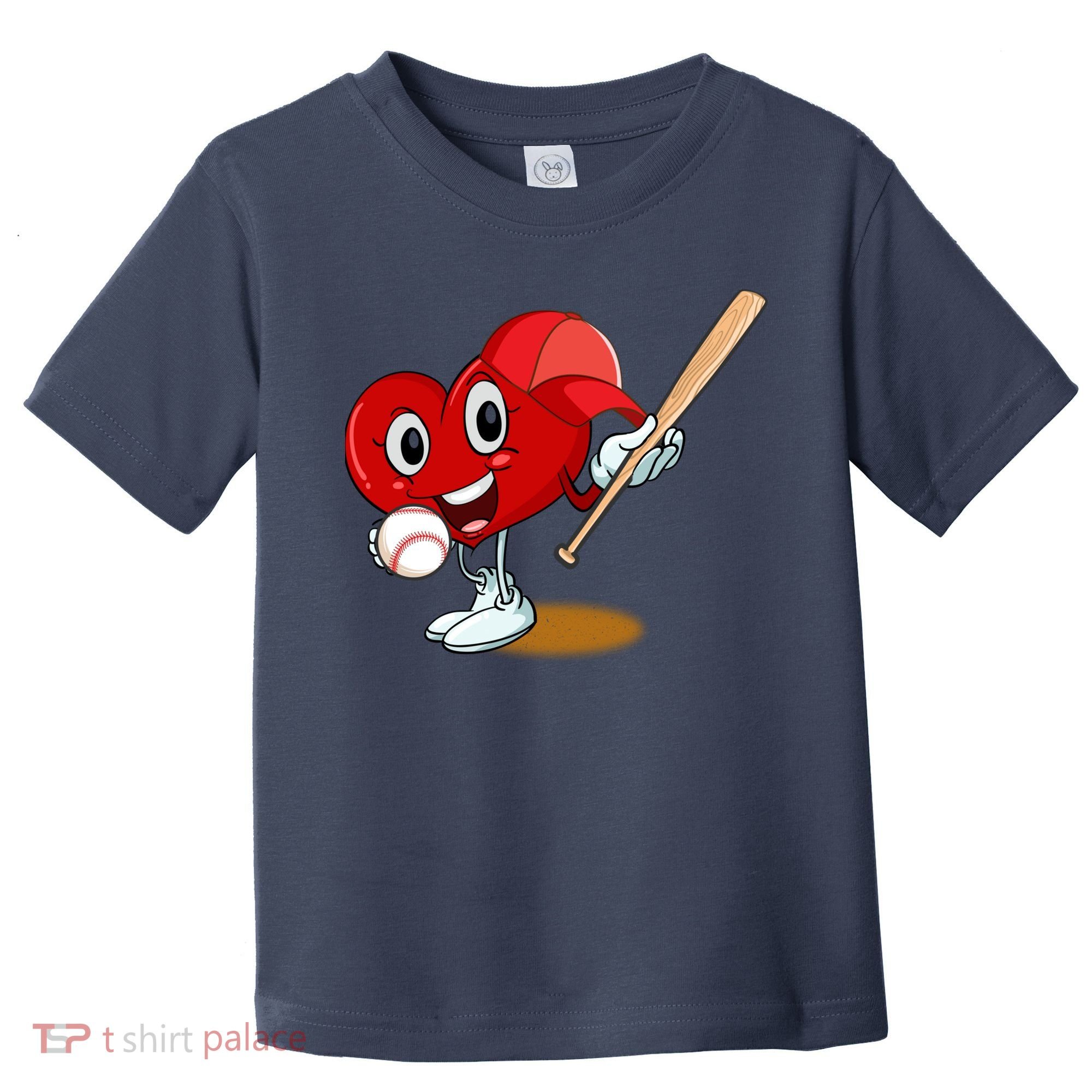 Heart Playing Baseball Valentines Day Sports Boy Toddler T-Shirt