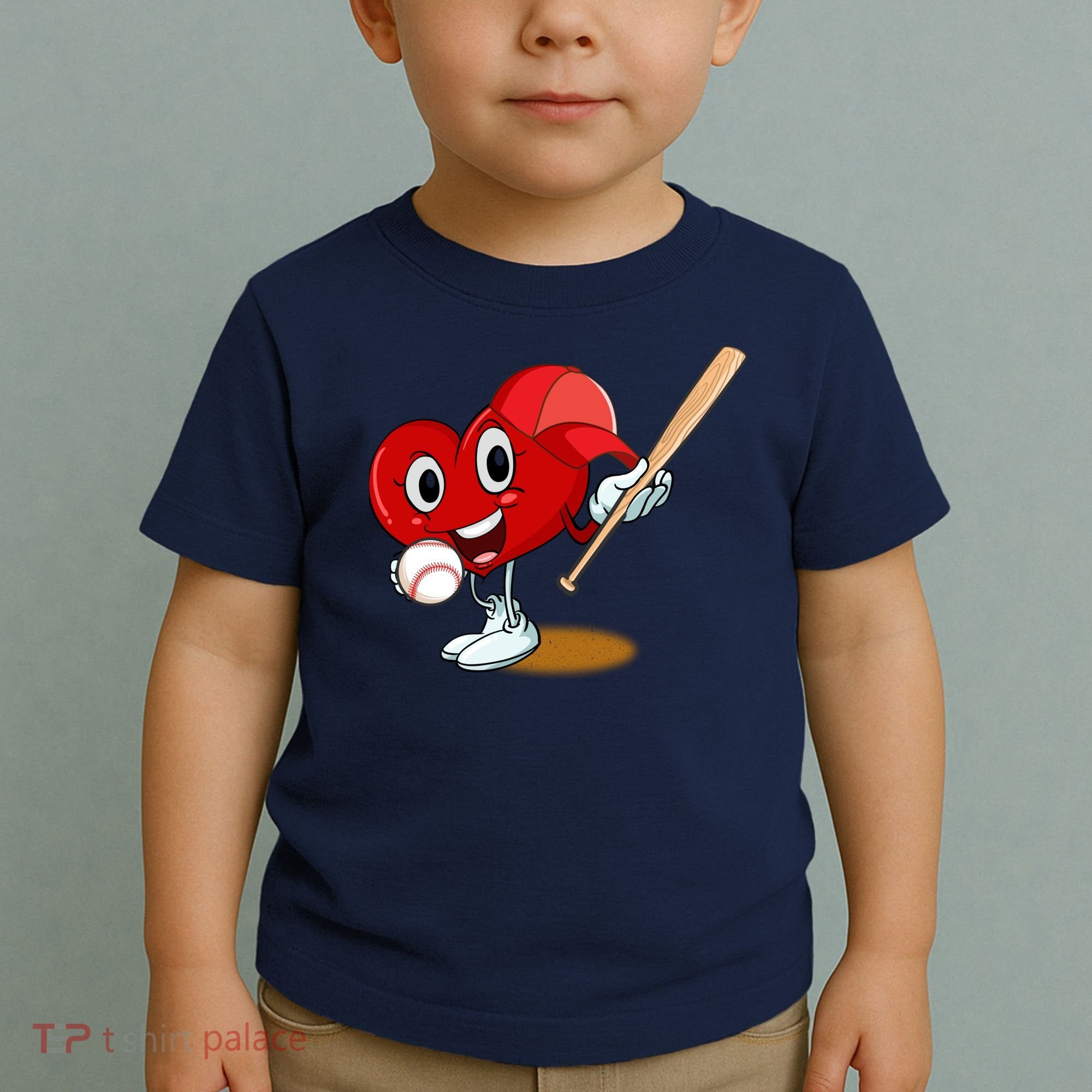 Heart Playing Baseball Valentines Day Sports Boy Toddler T-Shirt