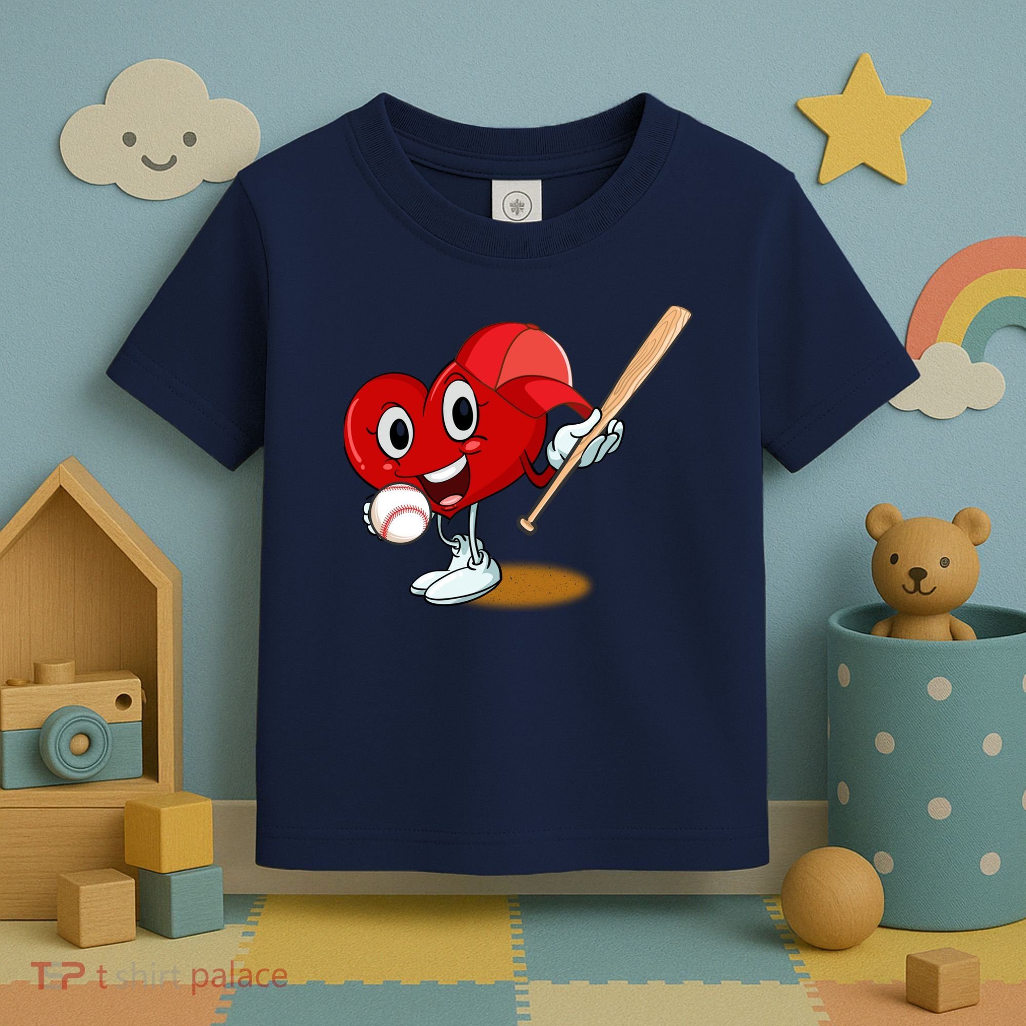Heart Playing Baseball Valentines Day Sports Boy Toddler T-Shirt