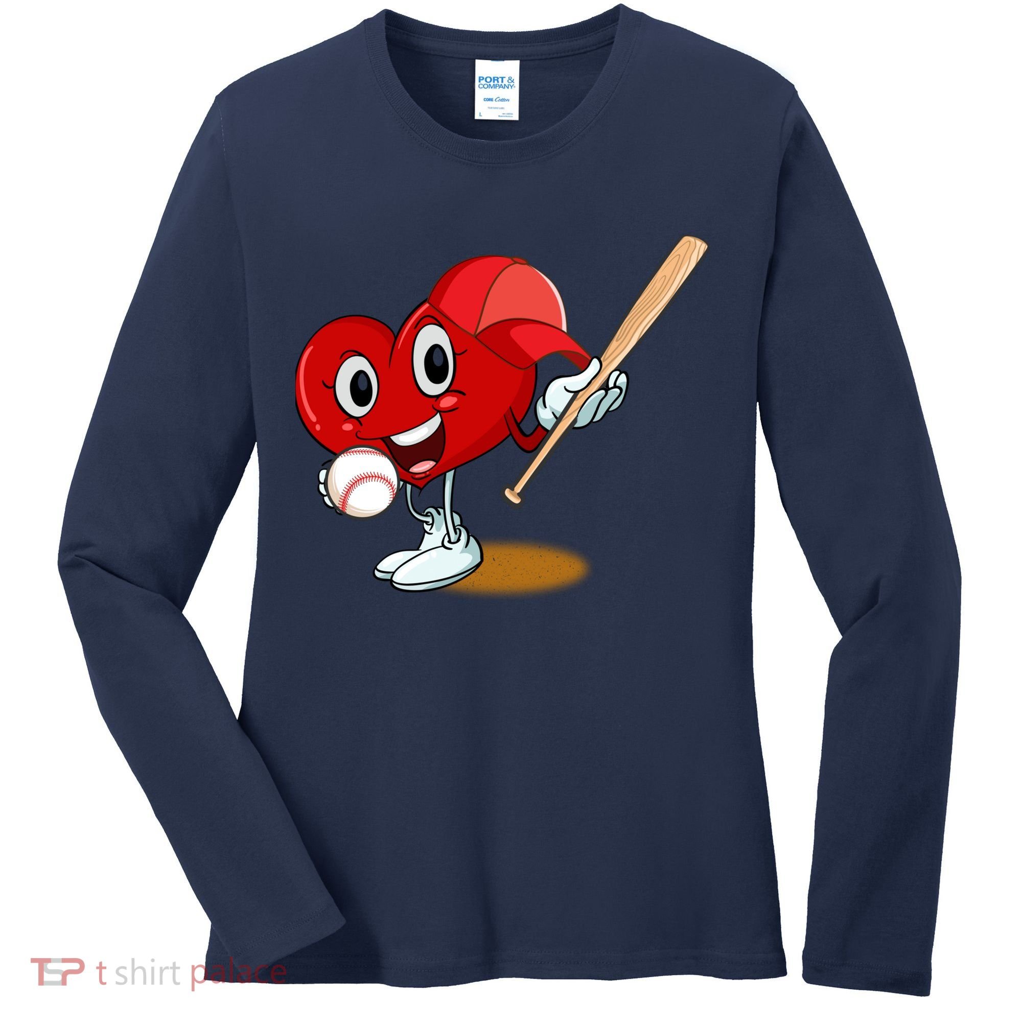 Heart Playing Baseball Valentines Day Sports Boy Women's Long Sleeve Shirt
