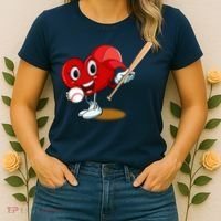 Heart Playing Baseball Valentines Day Sports Boy Women's T-Shirt thumb 2
