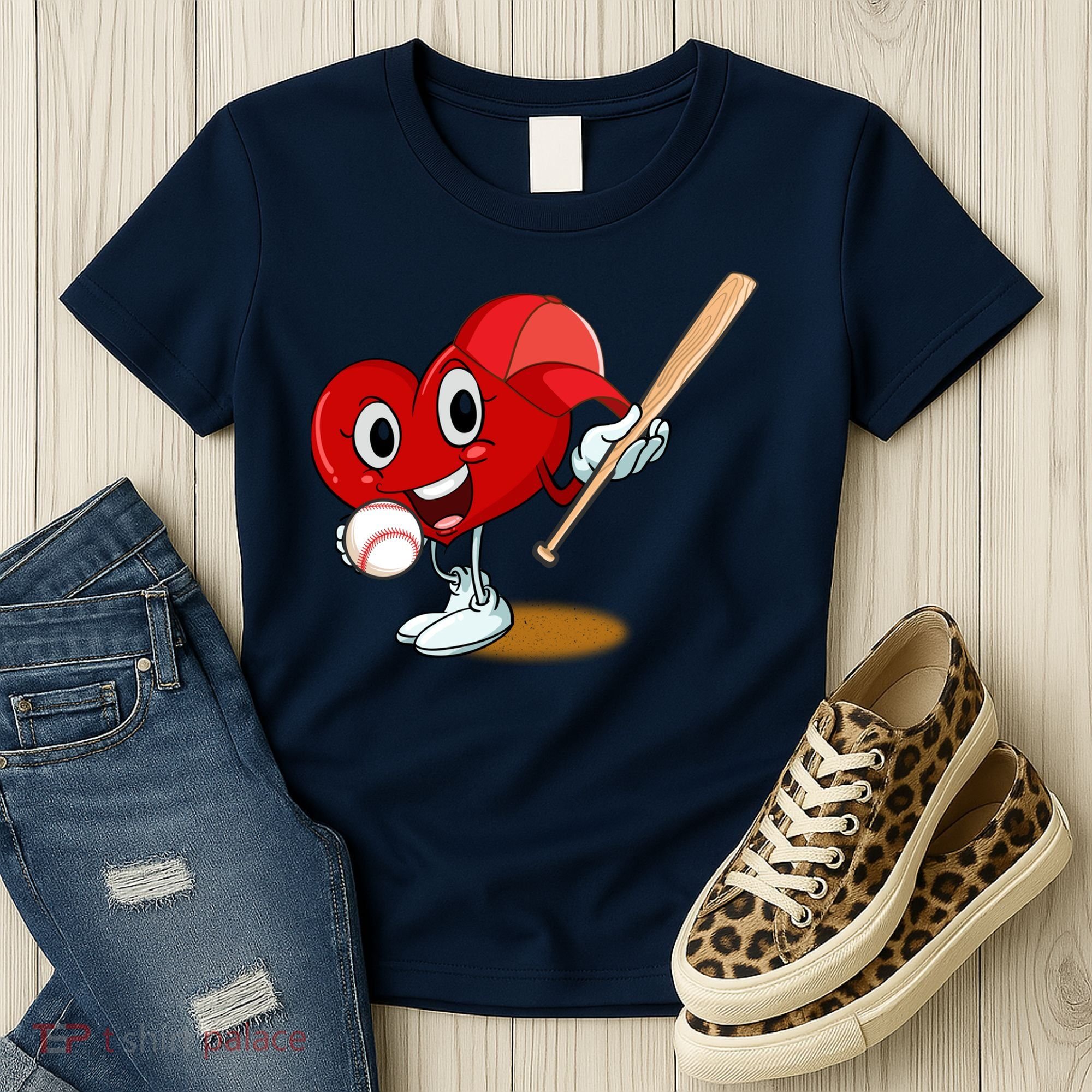 Heart Playing Baseball Valentines Day Sports Boy Women's T-Shirt