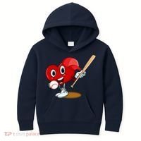 Heart Playing Baseball Valentines Day Sports Boy Kids Hoodie thumb 0