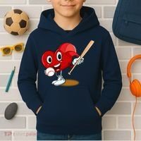 Heart Playing Baseball Valentines Day Sports Boy Kids Hoodie thumb 2