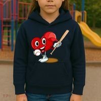 Heart Playing Baseball Valentines Day Sports Boy Kids Hoodie thumb 3