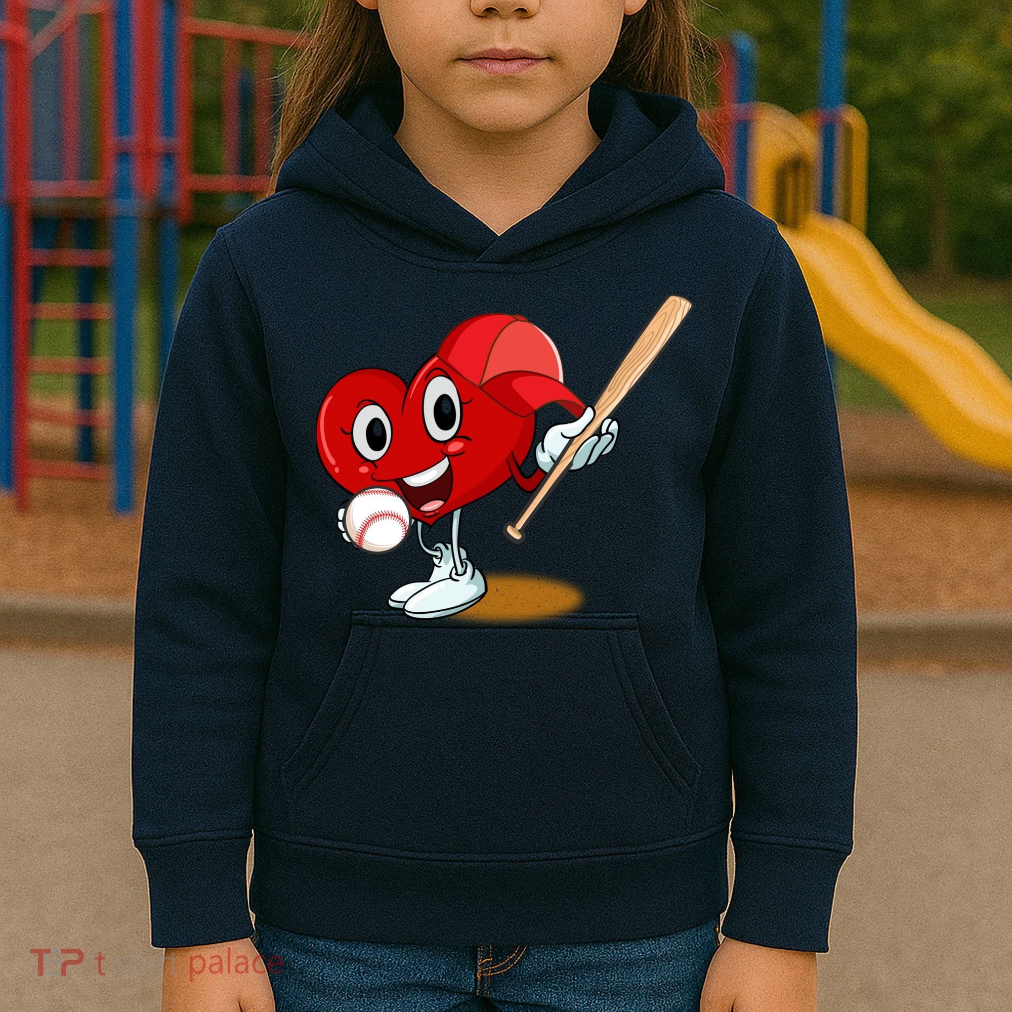 Heart Playing Baseball Valentines Day Sports Boy Kids Hoodie