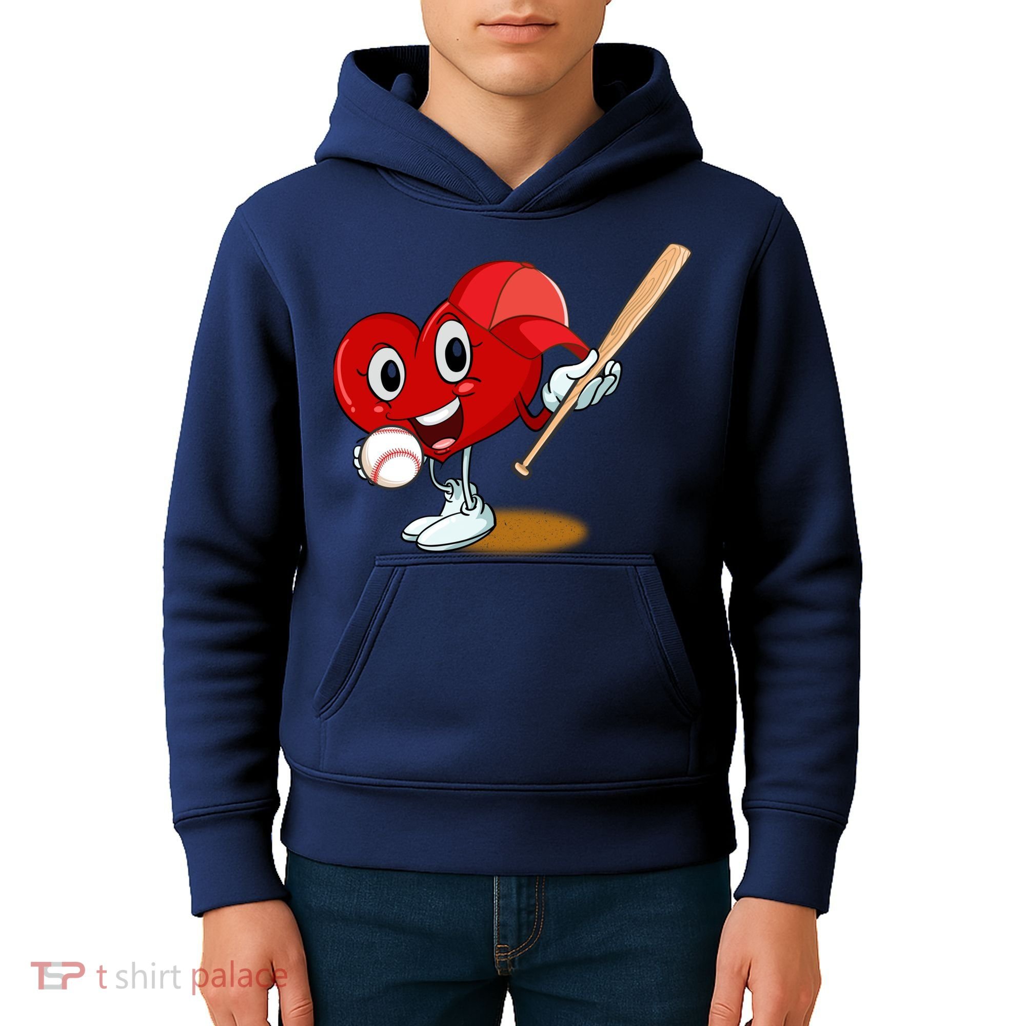 Heart Playing Baseball Valentines Day Sports Boy Kids Hoodie