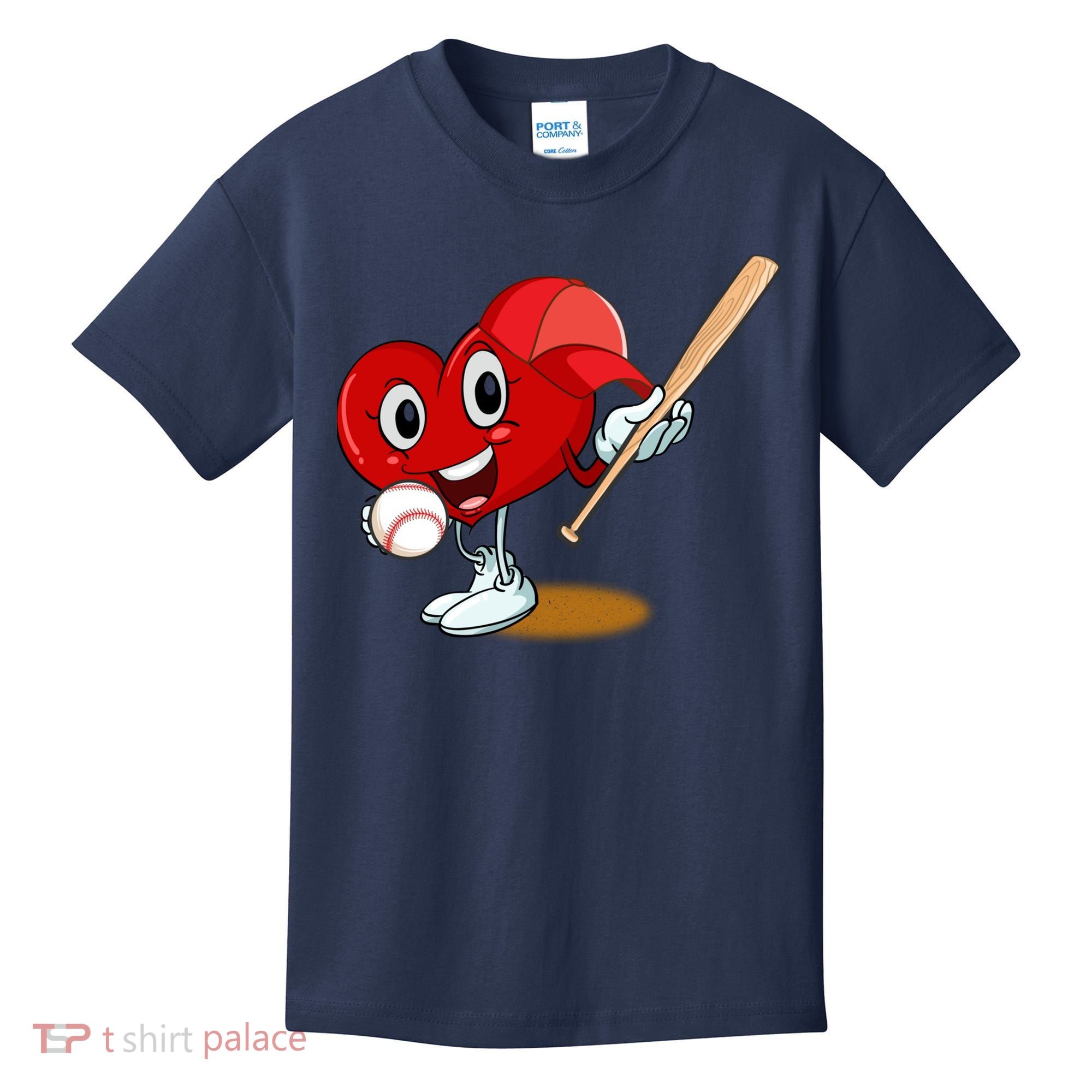 Heart Playing Baseball Valentines Day Sports Boy Kids T-Shirt