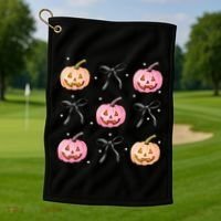 Halloween Pumpkin Black Bows Cute Golf Towel thumb 1