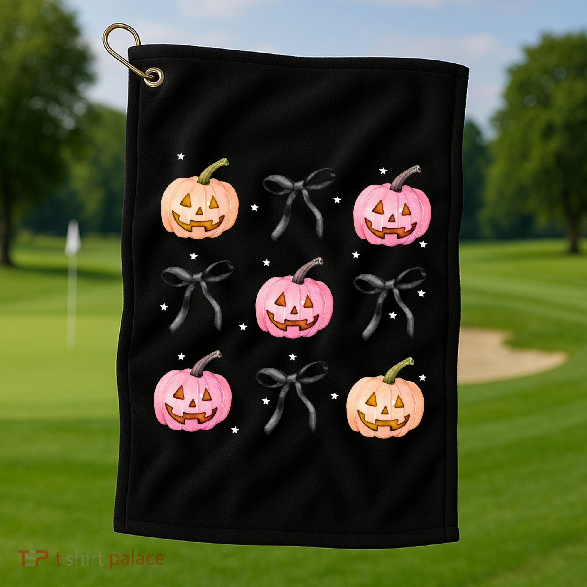 Halloween Pumpkin Black Bows Cute Golf Towel