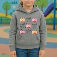 Halloween Pumpkin Black Bows Cute Kids Hoodie thumb 3