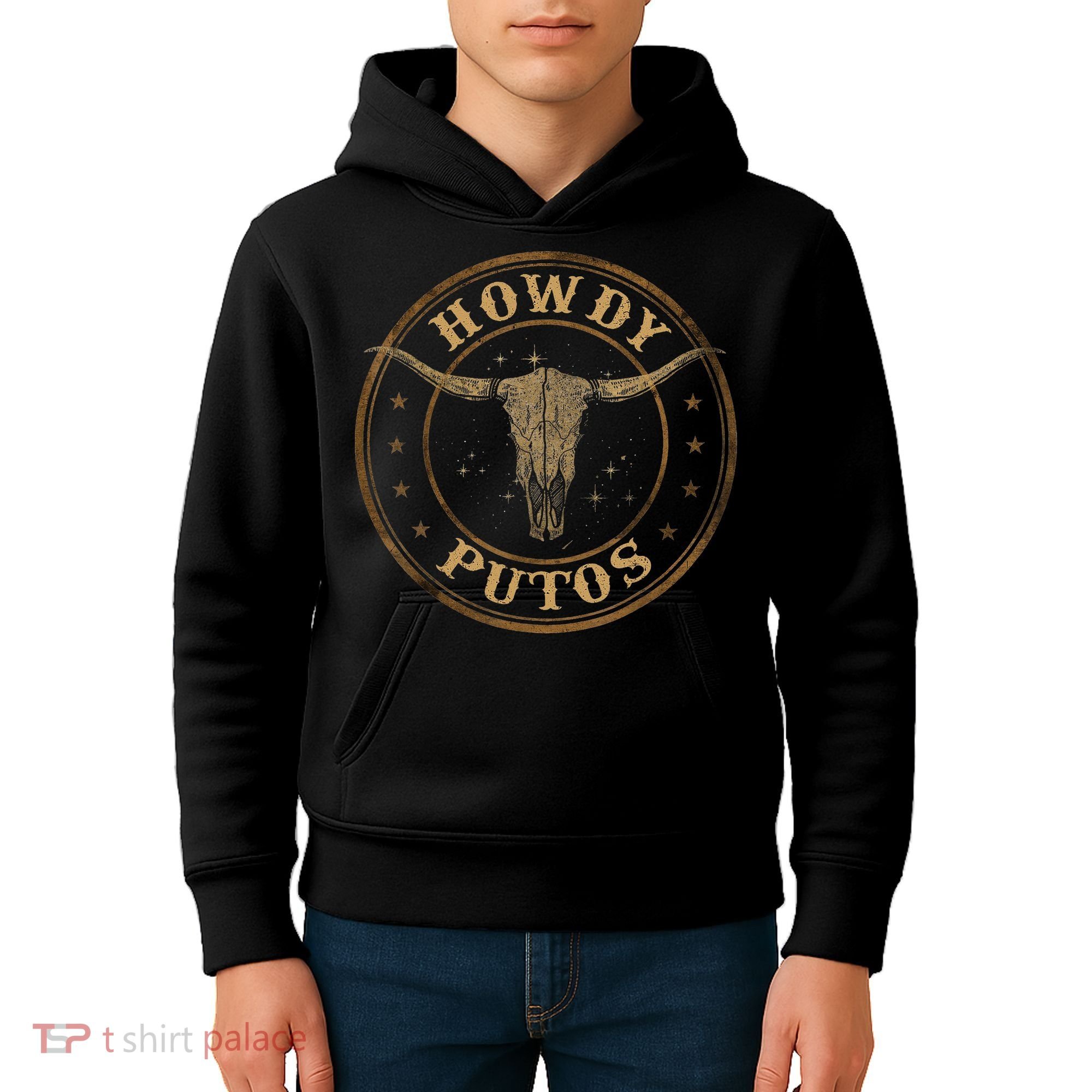 Howdy Putos Bull Skull Country Cowboy Western Kids Hoodie