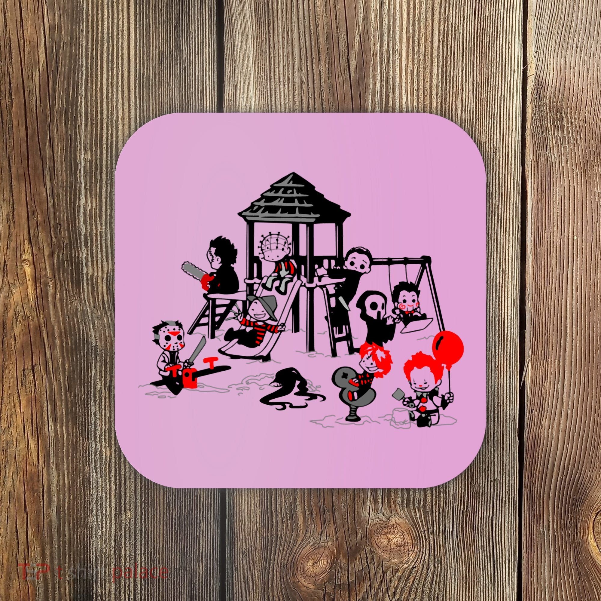 Horror Playground Children In Scary Movie Character Costumes Coaster