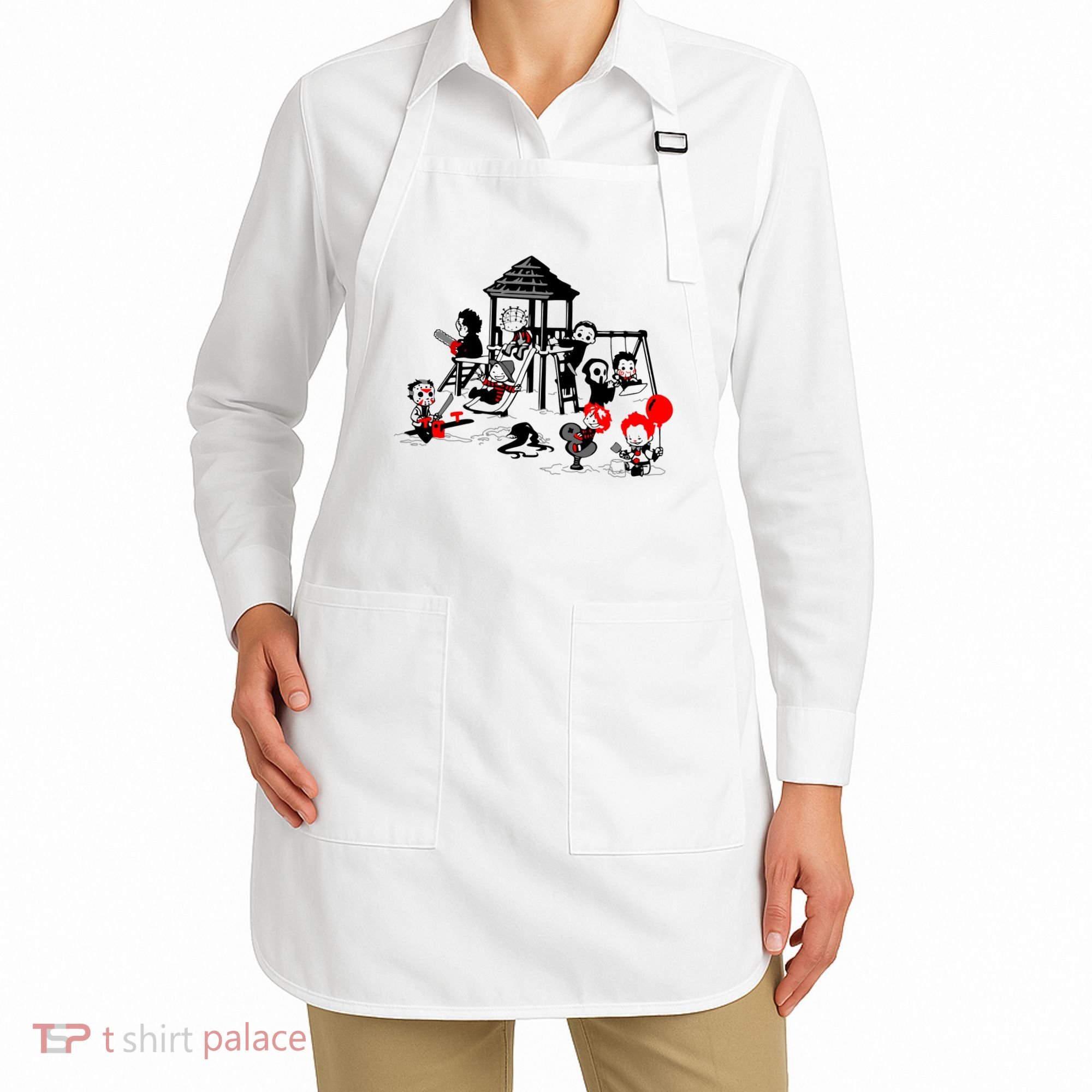 Horror Playground Children In Scary Movie Character Costumes Apron