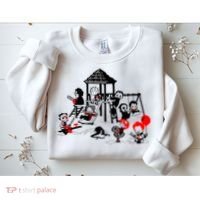 Horror Playground Children In Scary Movie Character Costumes Sweatshirt thumb 2