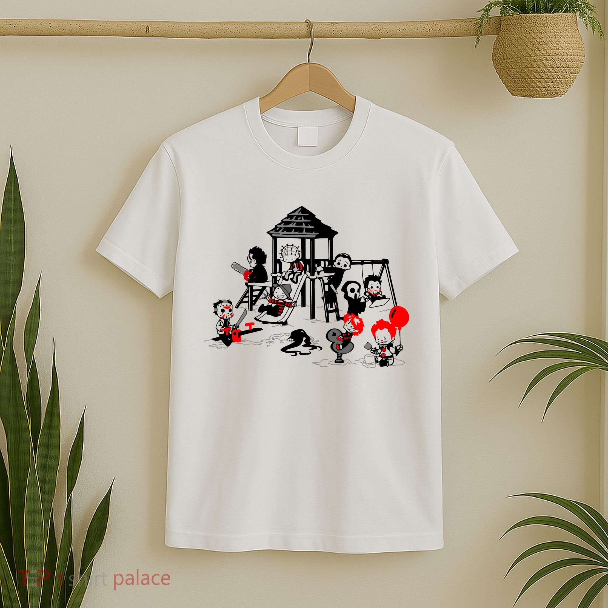 Horror Playground Children In Scary Movie Character Costumes T-Shirt