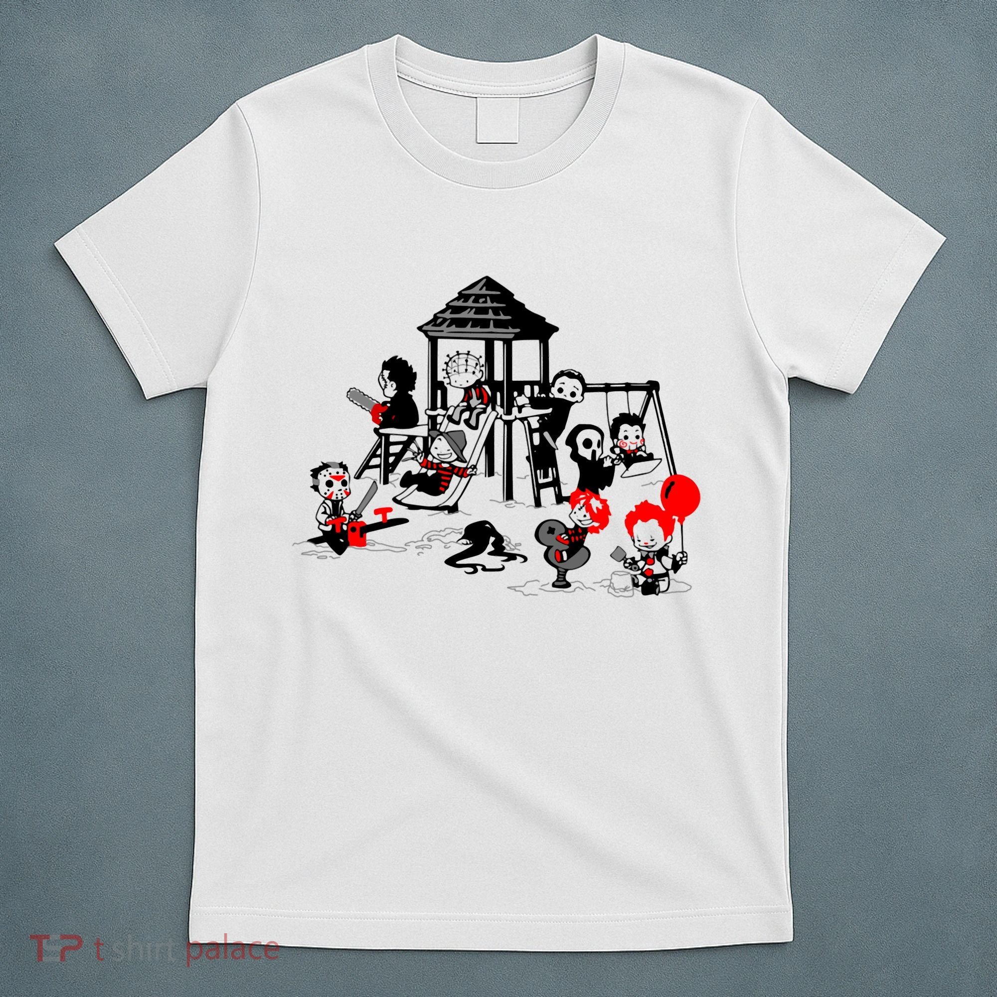 Horror Playground Children In Scary Movie Character Costumes T-Shirt