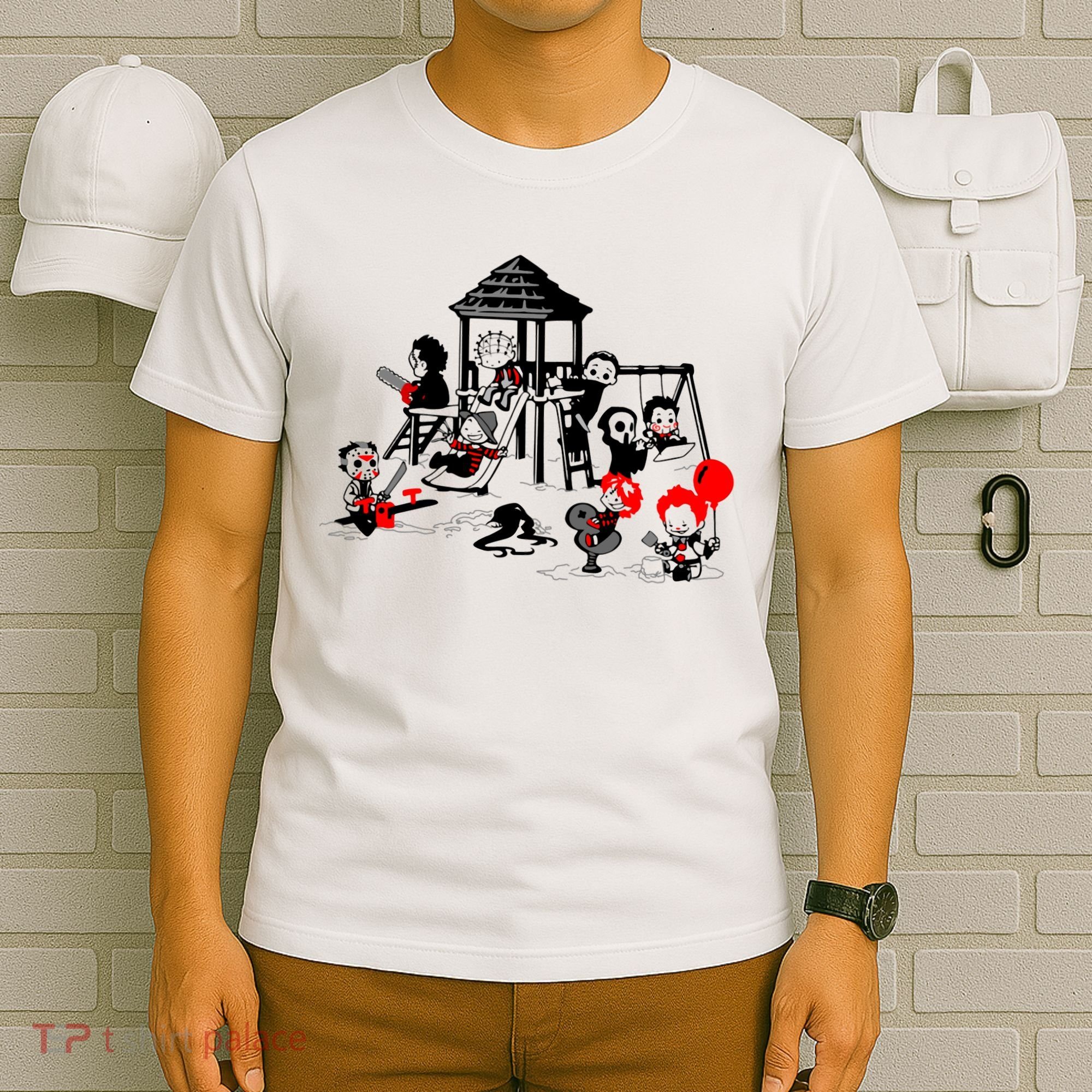 Horror Playground Children In Scary Movie Character Costumes T-Shirt