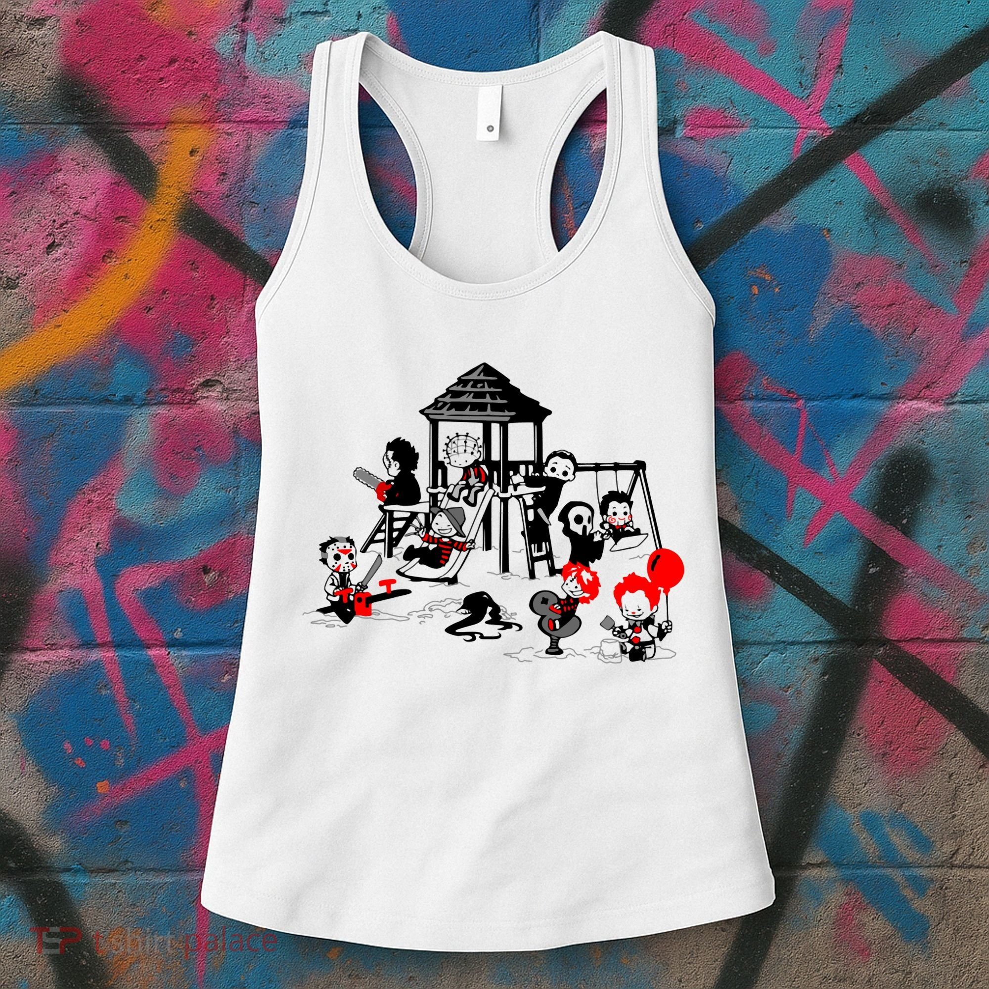 Horror Playground Children In Scary Movie Character Costumes Women's Tank Top