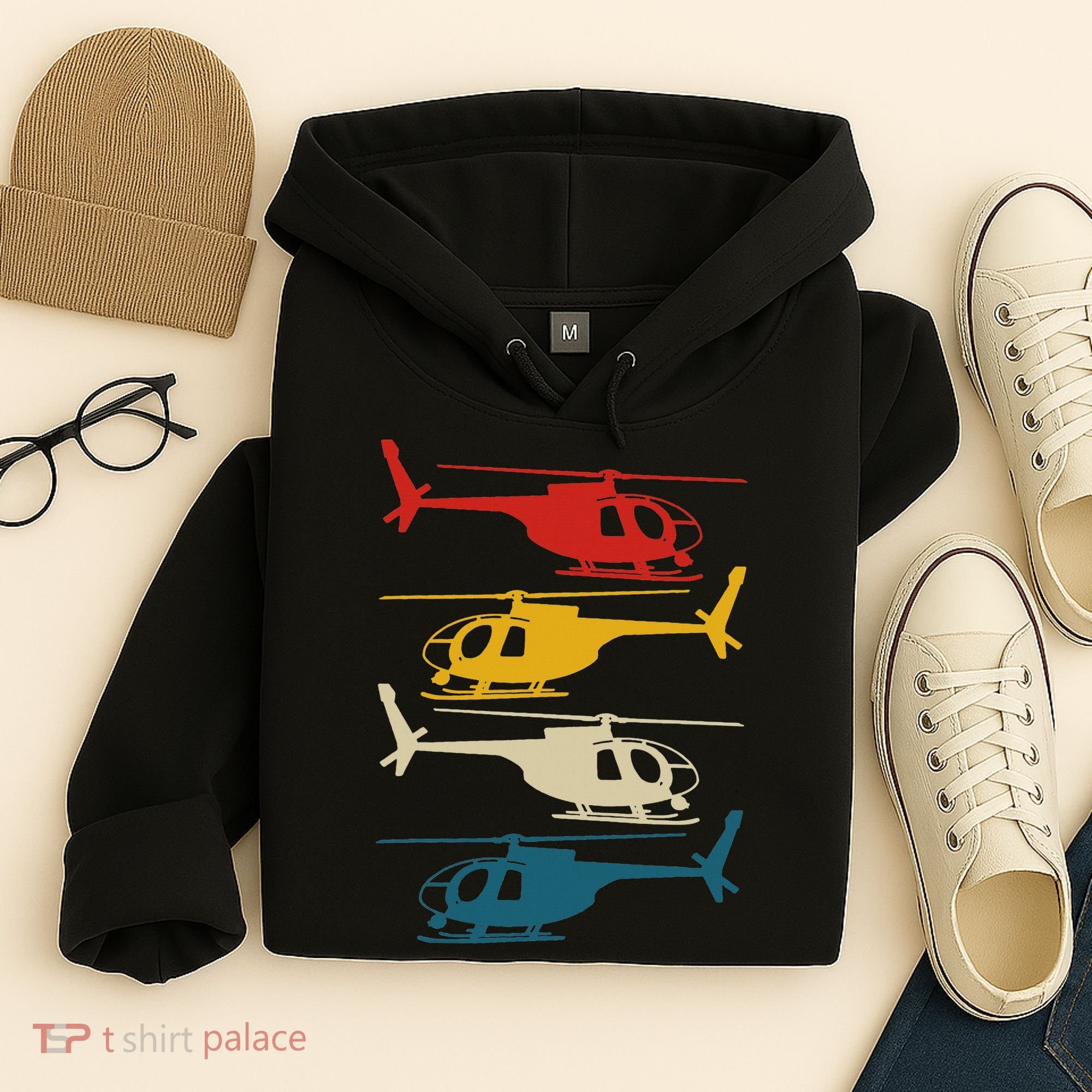 Helicopter Pilot Co. Retro Aviation, Black, Hoodie