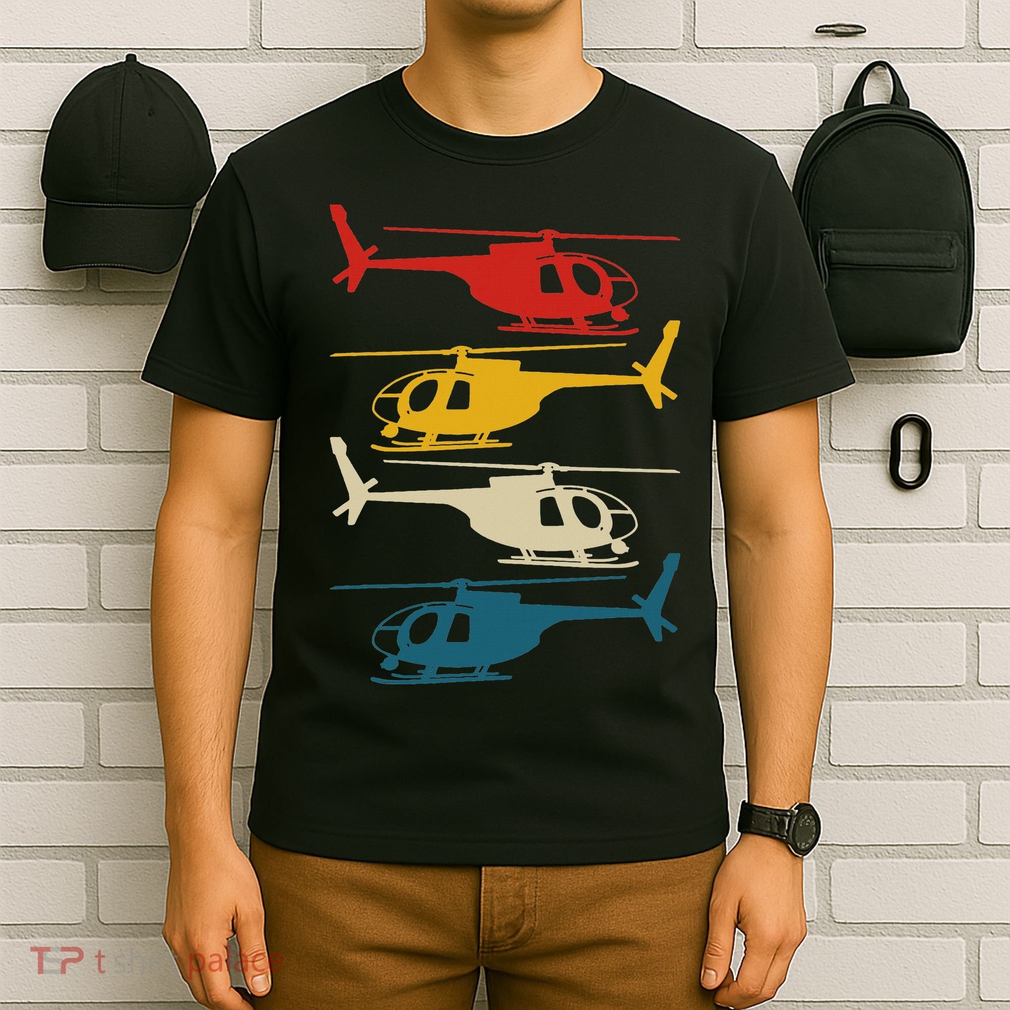 Helicopter Pilot Co. Retro Aviation, Black, T-Shirt