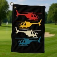 Helicopter Pilot Co. Retro Aviation, Black, Golf Towel thumb 1