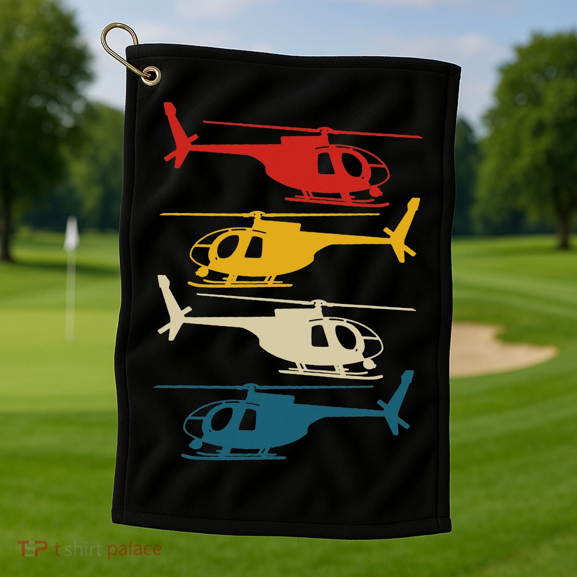 Helicopter Pilot Co. Retro Aviation, Black, Golf Towel
