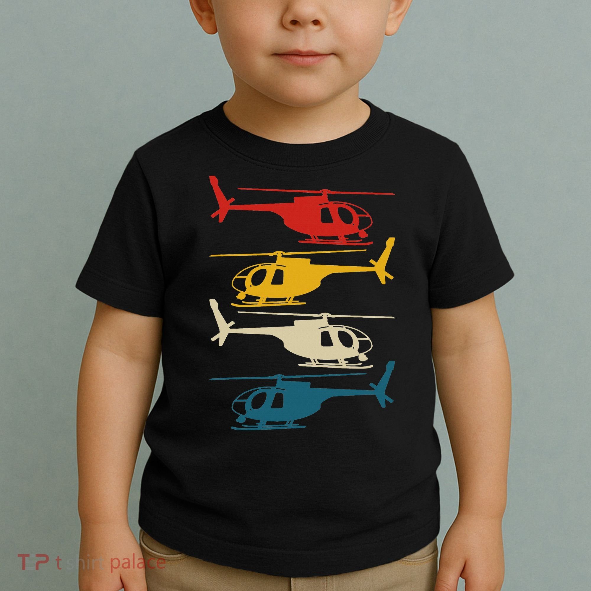 Helicopter Pilot Co. Retro Aviation, Black, Toddler T-Shirt