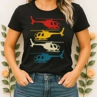 Helicopter Pilot Co. Retro Aviation, Black, Women's T-Shirt thumb 2