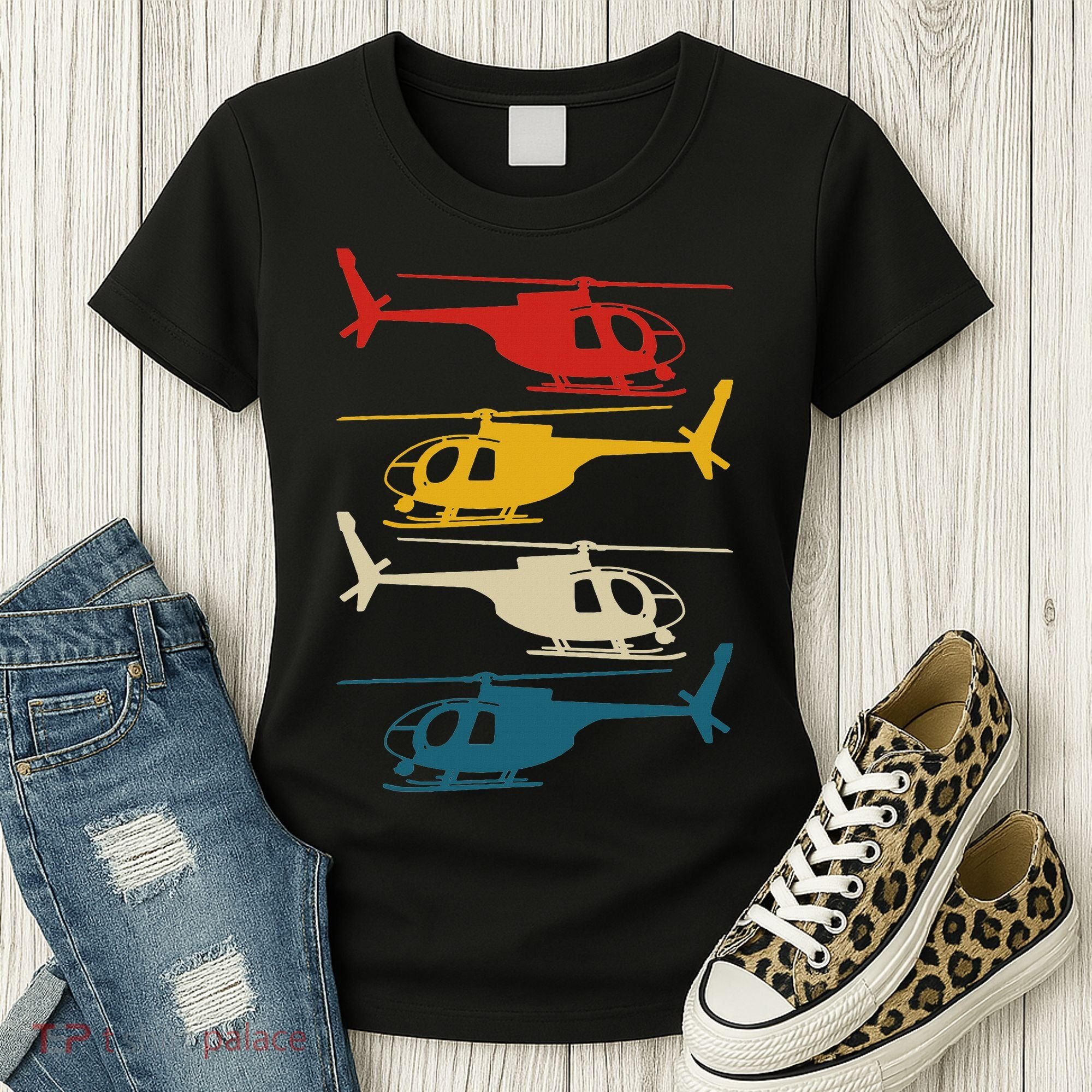 Helicopter Pilot Co. Retro Aviation, Black, Women's T-Shirt