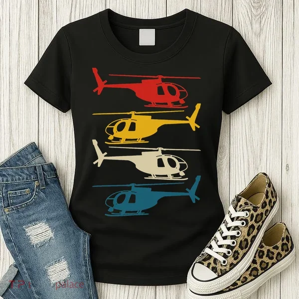 Helicopter Pilot Co. Retro Aviation, Black, Women's T-Shirt