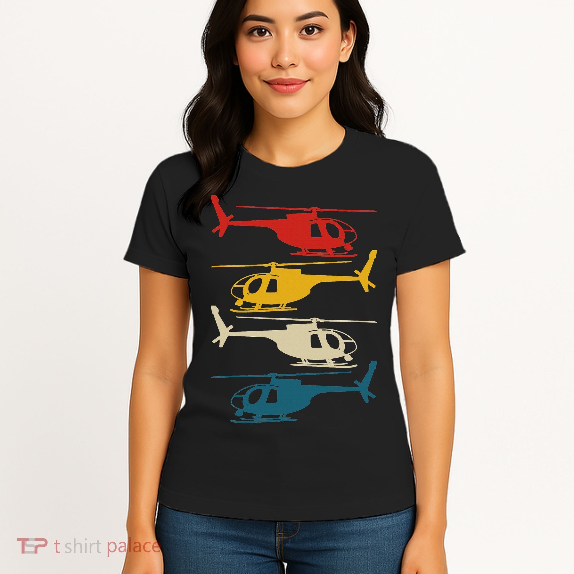 Helicopter Pilot Co. Retro Aviation, Black, Women's T-Shirt