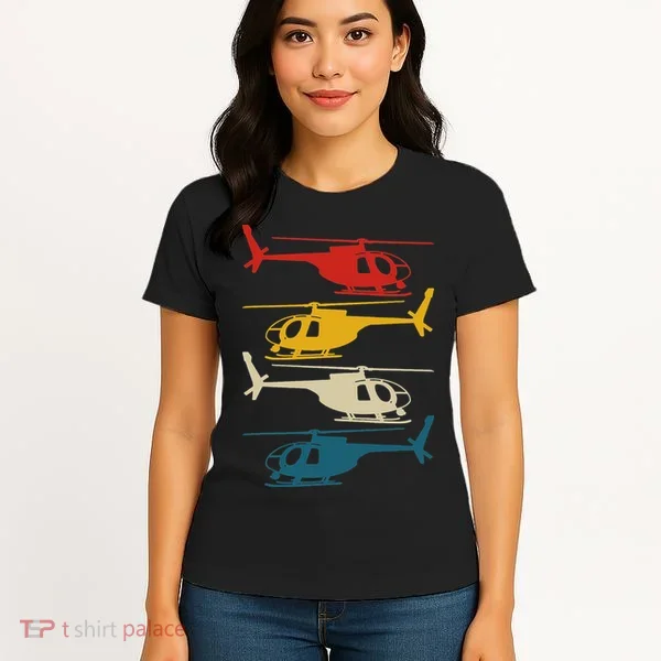 Helicopter Pilot Co. Retro Aviation, Black, Women's T-Shirt