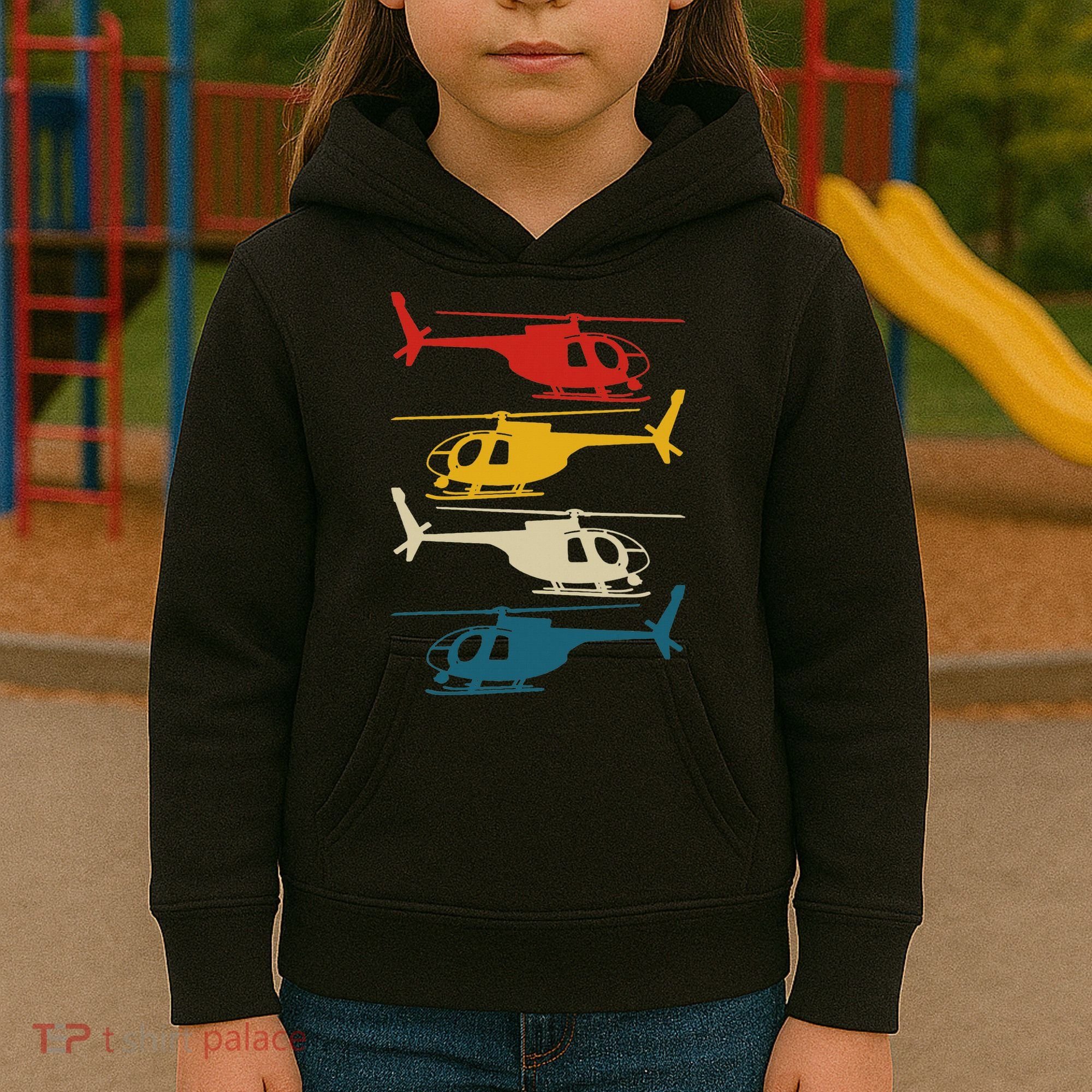 Helicopter Pilot Co. Retro Aviation, Black, Kids Hoodie